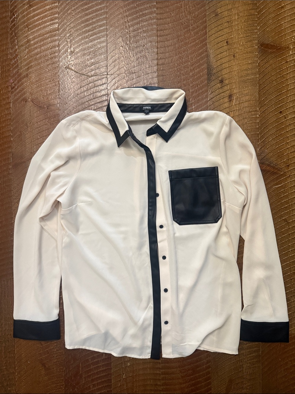 Express White Button-Up Shirt with Black Trim & Pocket